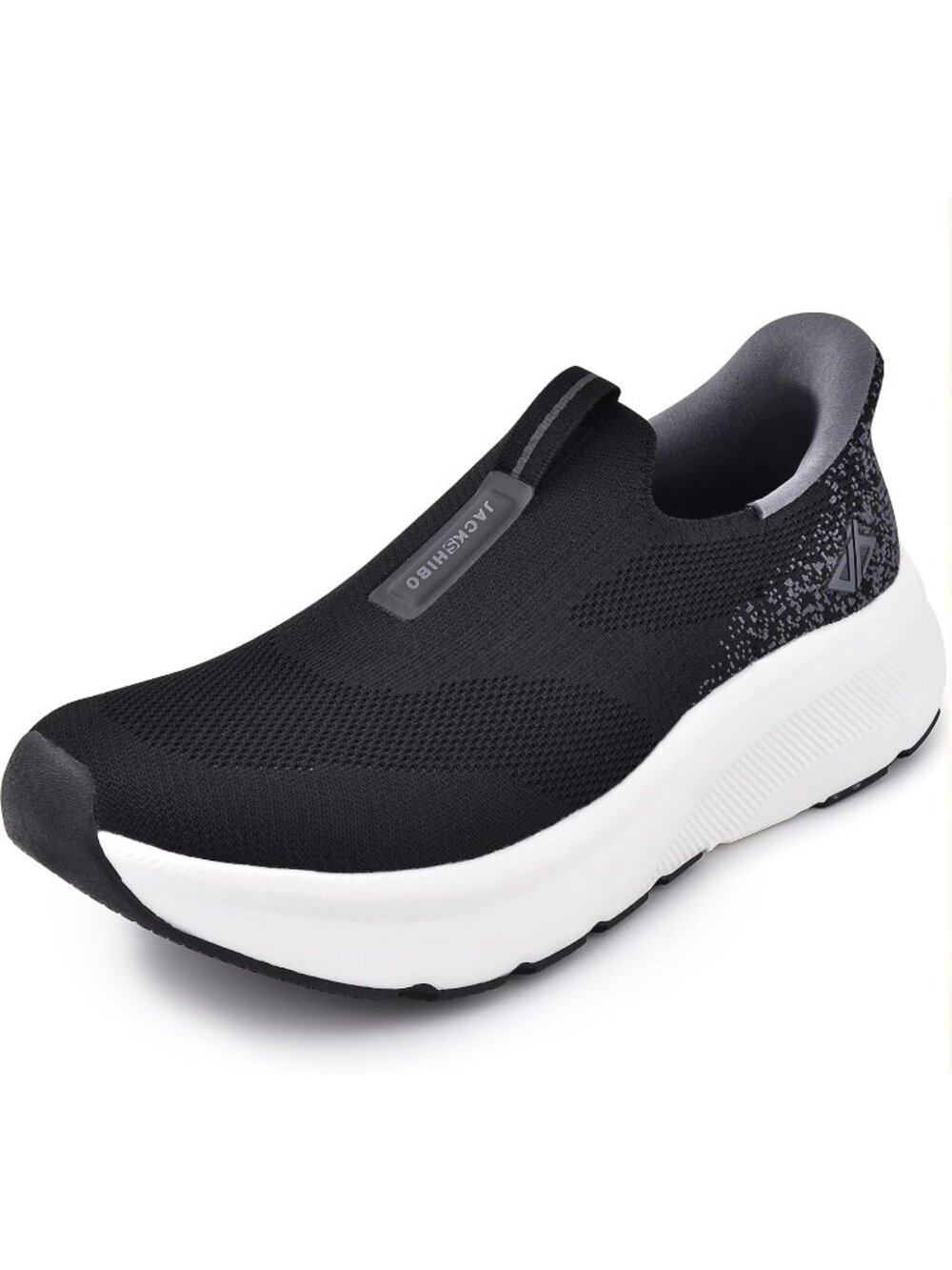 Men's Black White Wide Toe Breathable Lacing Free Orthopedic Walking Sneaker